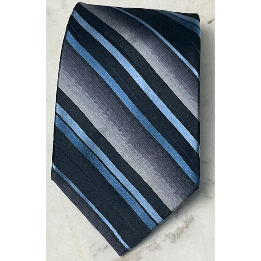 PAUL DIONE Tie 100% Silk Blue Black Diagonal Stripe Necktie Long 65” Handmade